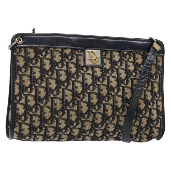 DIOR Trotter Canvas Shoulder Bag Navy Gold - Picture 1 of 12